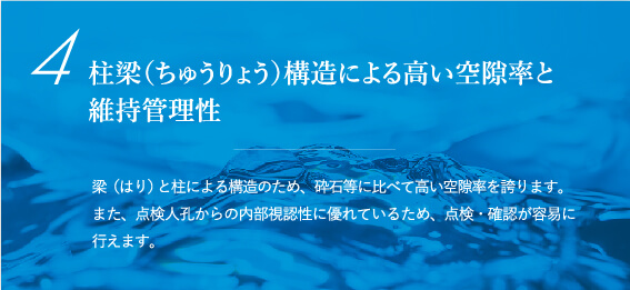 柱梁（ちゅうりょう）構造による高い空隙率と維持管理性